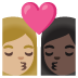 👩🏼‍❤️‍💋‍👩🏿 kiss: woman, woman, medium-light skin tone, dark skin tone display on Google